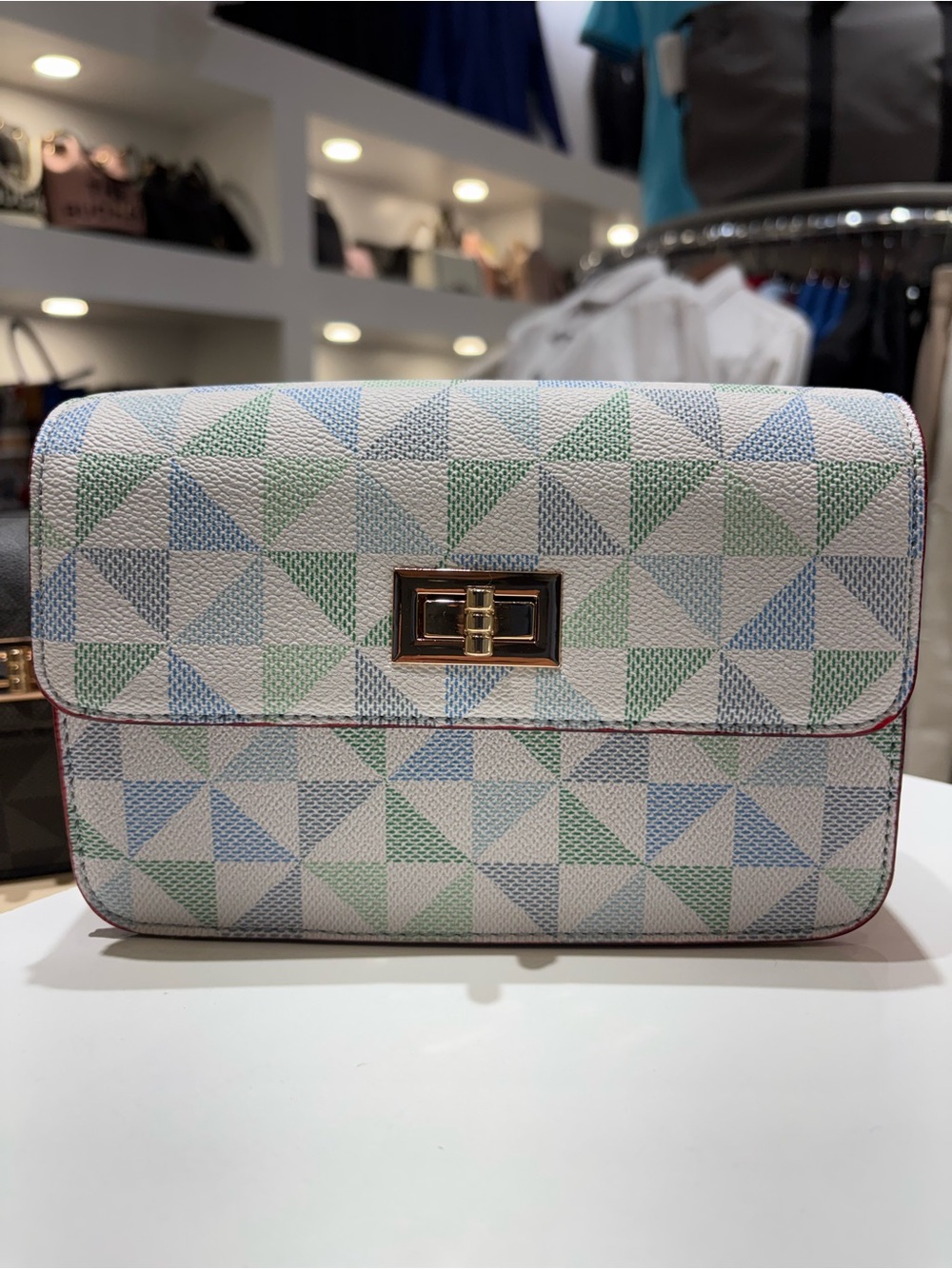 Pastel Geometric Crossbody Bag in Light Blue & Green